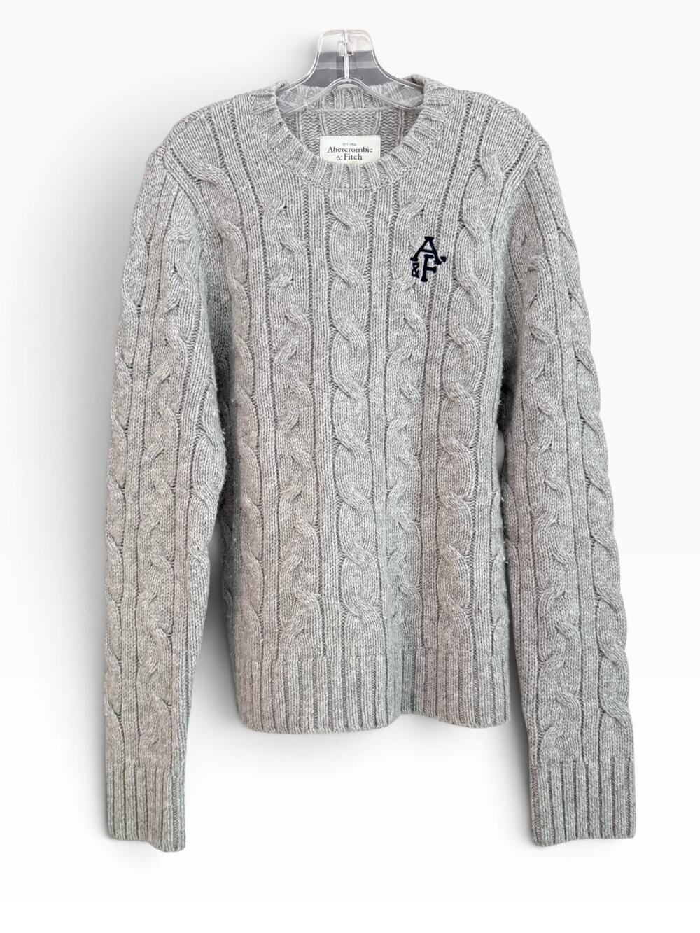 Vintage Style Y2K Abercrombie & Fitch Giant Mountain Cable Knit Sweater Gray M
